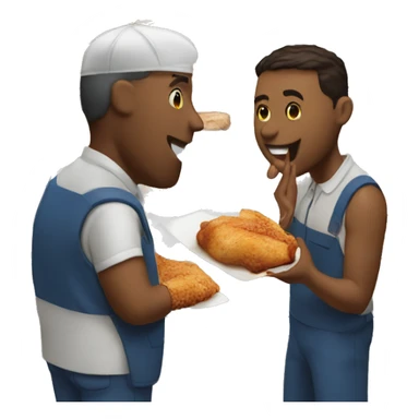 Costco guys eating a chicken bake sticker