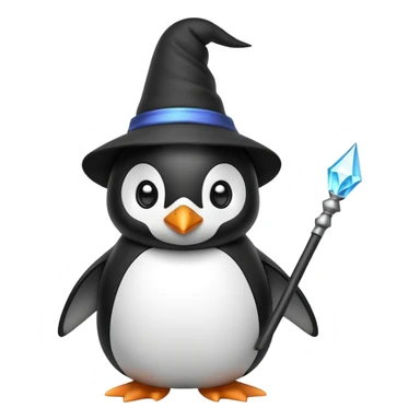 penguin wizard with magic wand and pointy hat sticker