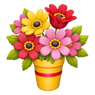 Two flowers one pink and one red in yellow bouquet with red band  sticker