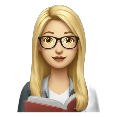 Woman teacher blonde long hair glasses with book sticker
