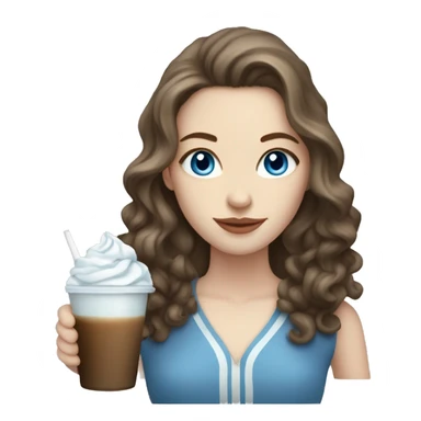 Pale skin women with brown wavy hair and blue eyes drinking ice latte  sticker