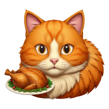 Orange cat head with a roast turkey for a body sticker
