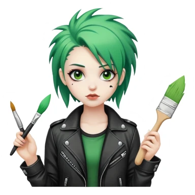 punk-girl with green hair in leather jacket with brush sticker