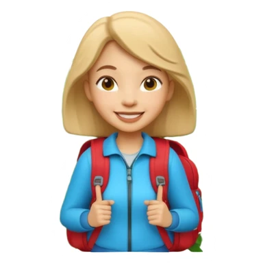 A 3D cartoon woman with a backpack smiling outdoors, surrounded by greenery, Memoji-style realism. sticker