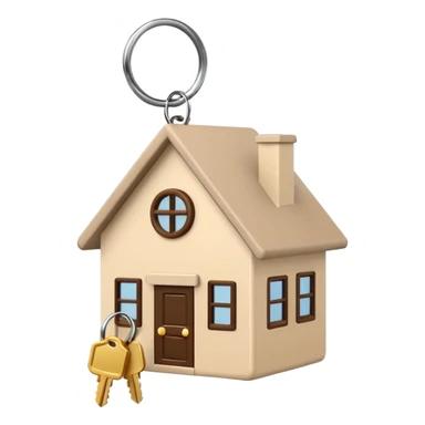 light beige minimalist house keychain with keys, emoji style, transparent background sticker