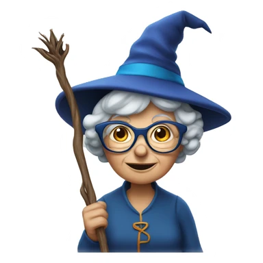 smart granny witch with glasses and blue hat holding wand sticker