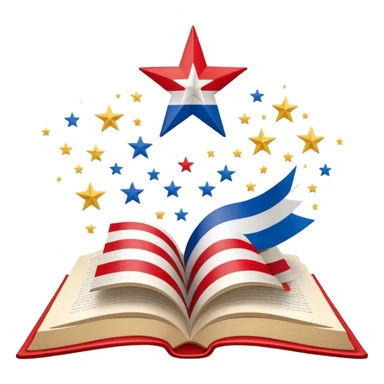 Scenic design book with Puerto Rican flag colors and pattern flowing through its pages, theater stage elements and flag's star incorporated into book design sticker