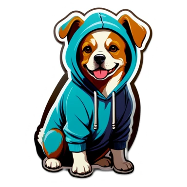 Dog wearing a hoodie sticker