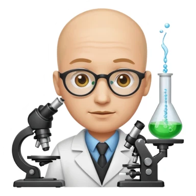 chemist emoji, bald person with a microscope and test tubes sticker
