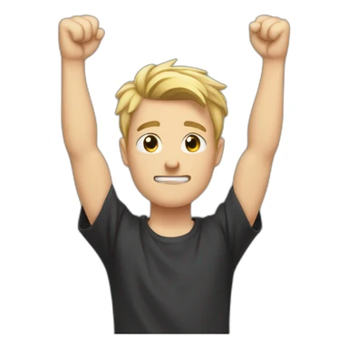 light haired white young man in dark t-shirt with both fists clenched to his head in because he lost sticker