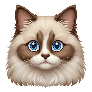 cinematic-fluffy-brown-ragdoll-cat-portrait-emoji,-head-tilted-cutely-with-big,-sparkling-blue-eyes,-soft-brown-and white-colored-fur-with-darker-points-on-the-ears,-face,-and-paws,-simplified-yet-irresistibly-adorable-features, sticker