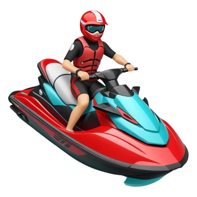 jet ski (red black and white all in the same amount. maybe a red a bit more dominant) on the sea. show the sea under the jet ski - blue with turquoise. no sky - white background instead. DO NOT REMOVE THE SEA AND THE WHITE WHEN FINALIZING!  NO ONE IS ON THE JET SKI  sticker