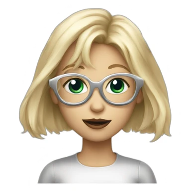 A blond whit girl  with silver glases is looking like a demon sticker