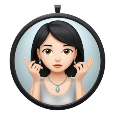 A girl with black hair, brown eyes and fair skin talking to herself in a mirror sticker