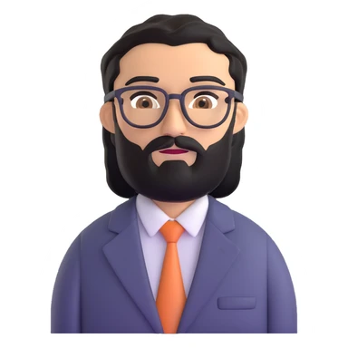 man with medium black beard, black hair, connected unibrow, olive tan skin, brown eyes, glasses, wearing a professional business suit sticker