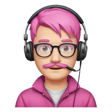 headphone and spectacles, mustached pink hair man, music sticker