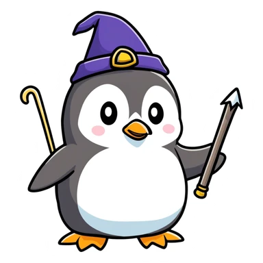 penguin wizard casting a spell sticker