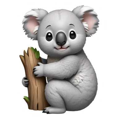 cinematic-koala-realistic-full-body-clinging-emoji,-round-plump-frame-clasped-to-a-gum-tree-branch,-soft-grey-fur-textured-and-fluffy,-oversized-fluffy-ears-twitching-slightly,-dark-expressive-eyes-peering-sleepily,-clawed-paws-gripping-bark-firmly,-simplified-yet-realistic-focused-features,-highly-detailed,-glowing-with-a-gentle-warmth sticker