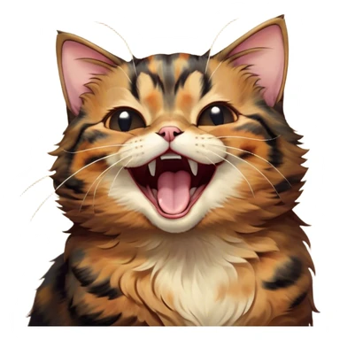 Cinematic Cute Yawning Tortoiseshell Cat Portrait Emoji, Head slightly tilted with a wide, adorable yawn and half-closed, dreamy eyes, featuring a warm, mottled fur of rich browns and blacks, simplified yet irresistibly cute, highly detailed, glowing with a soft, slumbering radiance, high shine, exuding a relaxed, drowsy charm, styled with a gentle, soft glowing outline, capturing the essence of a tortoiseshell cat in a precious moment of sleepy delight! sticker