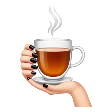 One hand with black nails holding a cup of tea sticker