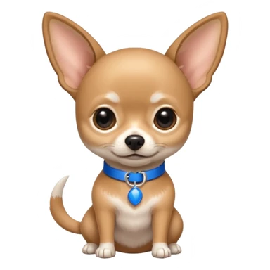 Fawn Chihuahua with a blue tail and a collar, the nickname "pivchik" is on the collar sticker