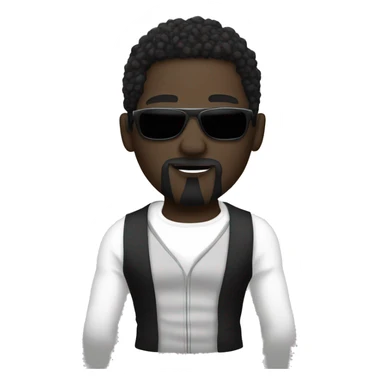 A rap singer, with white skin, a black face mask, a white dress, and a white vest. Male sticker