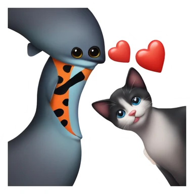 Clown fish kissing black cat with hearts  sticker
