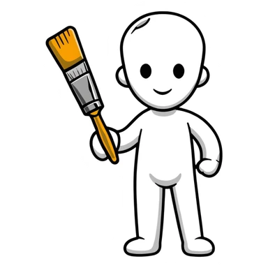 A paintbrush transforming into a metallic human silhouette, symbol of artistic identity sticker