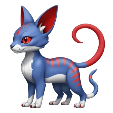 Dark-greyish-blue-grey-black, with red markings, white belly, scaley Bastet-Noibat-Gatomon-Digimon-Fakémon-Pokémon-creature (full body) sticker