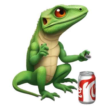 lizard hugging a cig with a diet coke can in the background sticker