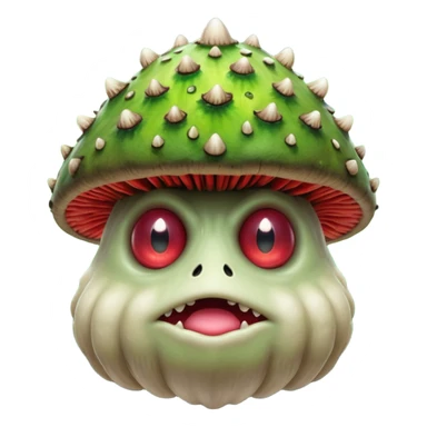 poisonous mushroom king monster portrait, head and shoulders only, giant toxic mushroom crown head, glowing green spore aura, animal-like eyes, thick fungal body texture, 3D cartoon, mobile game icon style, clean background, no text, no watermark

 sticker