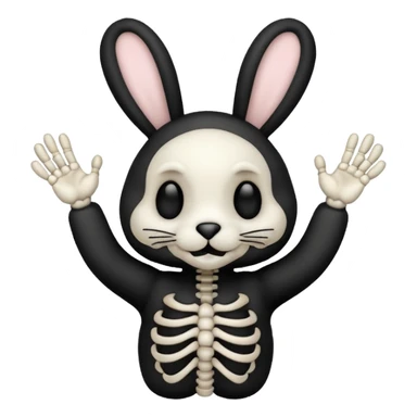 Emoji tête de peluche Lapin squelette noire qui fait bonjour de la main  sticker
