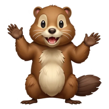  A crazy beaver is standing on its hind legs with its front paws stretched out in front of it. It has a brown fur coat with white fur around its eyes and nose. mouth is open, revealing sharp teeth. More craziness sticker