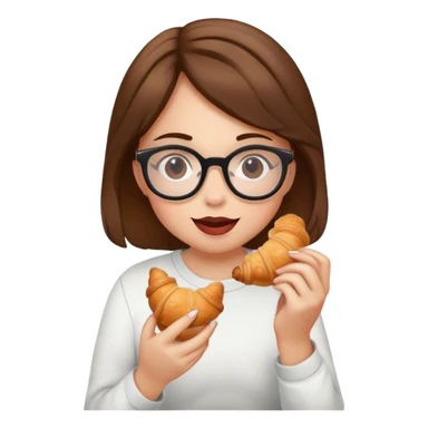 Girl with brown hair, with glasses is eating a croissant  sticker