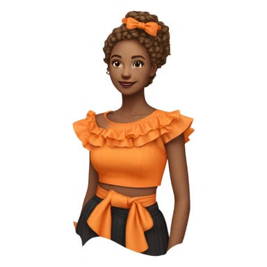 Realistic orange cut out crop top blouse. Ruffles. Isolated. Fancy sash sticker