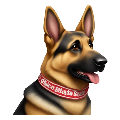 German Shepherd wearing an Ohio state bandana sticker