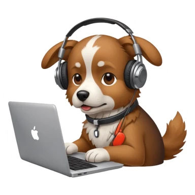 A dog with headphones on  a laptop sticker