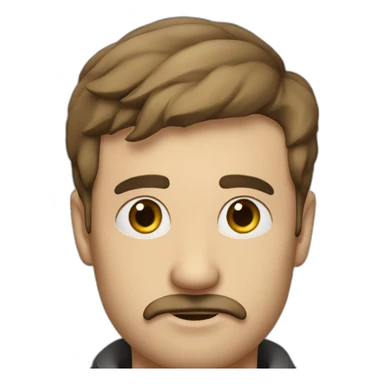 Guy mid 30s oval head, moustache, short beard, big no se, thic eyebrows sticker