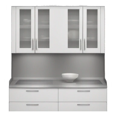 Realistic front facing white and rose silver hanging kitchen cabinets  sticker