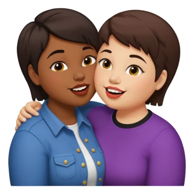 Chubby lesbian with medium dark hair kissing tall butch lesbian with huge teeth and short hair sticker