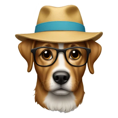 a hat with glasses and a dog  sticker