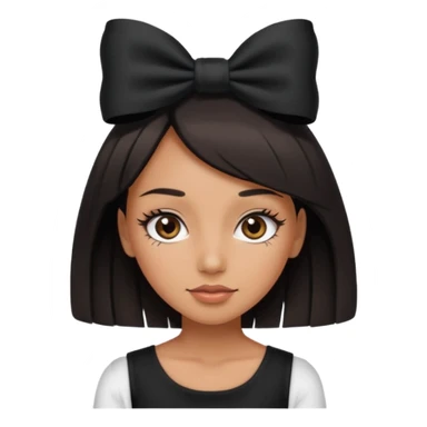 Adult woman with black cute  cut with a black top and a bow on her head with long lashes sticker