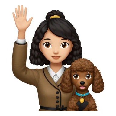 Asia tie up hair girl with brown poodle say good bye sticker