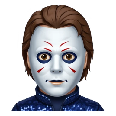 Michael Myers with white mask with brown hair, dark indigo sequin outfit  sticker
