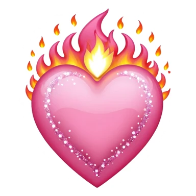 A delicate pink heart engulfed in slow-burning pink flames, flickering with sparkles sticker