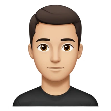 Young man with light brown skin, elongated face, defined jawline, medium dark eyes, arched eyebrows, straight nose, friendly expression, short dark hair styled upward, athletic build, wearing a fitted black t-shirt sticker