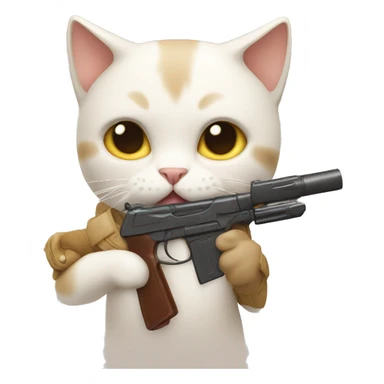 Beige white Cat with toy gun sticker