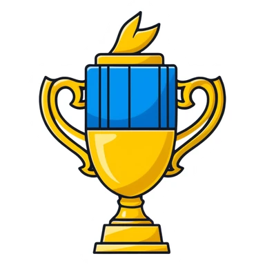 golden championship trophy with blue ribbons sticker