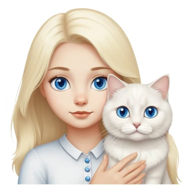 blond girl with White British longhair cat blue eyes  sticker