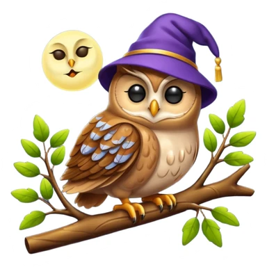 owl in nightcap sleeping on glowing branch sticker